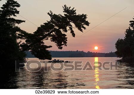 Horizon sunset at Lake of the Woods, Ontario View Large Photo Image Stock Photo - Horizon sunset at Lake of the Woods, Ontario. Fotosearch