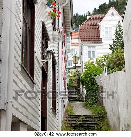 Houses in a street, Bergen, Norway View Large Photo Image Stock Image - Houses in a street, Bergen, Norway. Fotosearch