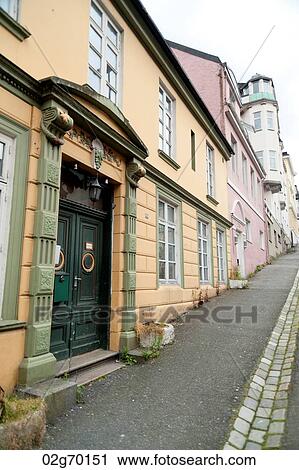 Houses in a street, Bergen, Norway View Large Photo Image Stock Image - Houses in a street, Bergen, Norway. Fotosearch