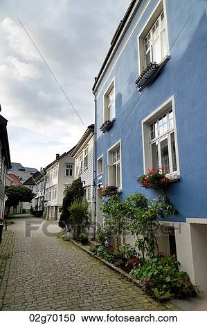 Stock Image - Houses in a street, Norway. Fotosearch
