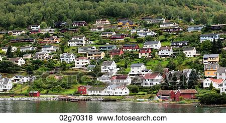 Houses in a town on a hill, Aurlandsvangen, Aurlandsfjord, Sognefjord, Norway View Large Photo Image Stock Photo - Houses in a town on a hill, Aurlandsvangen, Aurlandsfjord, Sognefjord, Norway. Fotosearch