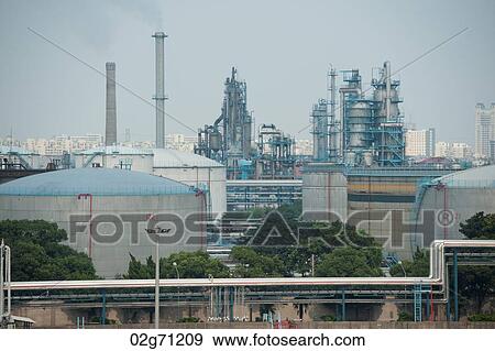 Stock Photo - Industry in a city, Yangtze River, Shanghai, China. Fotosearch