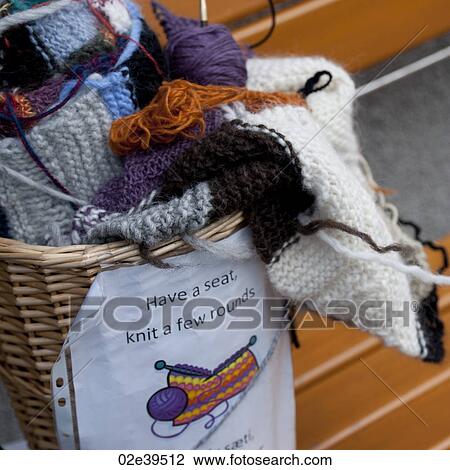 Knitting basket on bench View Large Photo Image Stock Image - Knitting basket on bench. Fotosearch