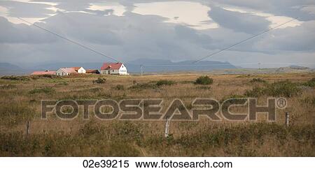 Stock Photography - Landscape, farmstead in fenced pasture. Fotosearch