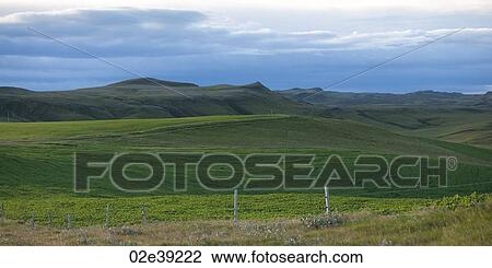 Stock Image - Landscape, verdant farmland, rolling countryside. Fotosearch