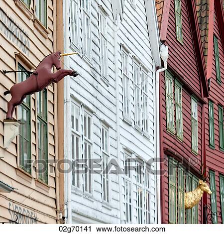 Low angle view of a unicorn statue on a building, Bryggen, Bergen, Norway View Large Photo Image Stock Image - Low angle view of a unicorn statue on a building, Bryggen, Bergen, Norway. Fotosearch