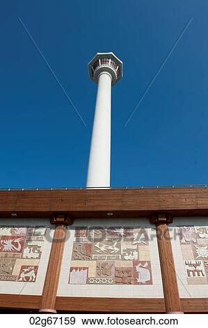 Low angle view of Busan Tower in Yongdusan Park, Jung-gu, Busan, Yeongnam, South Korea View Large Photo Image Stock Photo - Low angle view of Busan Tower in Yongdusan Park, Jung-gu, Busan, Yeongnam, South Korea. Fotosearch