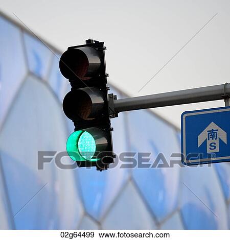 Low angle view of traffic light near Beijing National Aquatics Center, Olympic Green, Beijing, China View Large Photo Image Stock Photo - Low angle view of traffic light near Beijing National Aquatics Center, Olympic Green, Beijing, China. Fotosearch