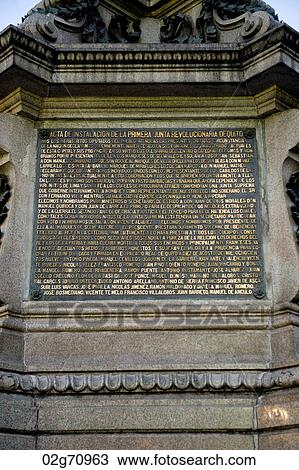 Memorial plaque at a monument, Plaza de Independencia, Historic Center, Quito, Ecuador View Large Photo Image Stock Image - Memorial plaque at a monument, Plaza de Independencia, Historic Center, Quito, Ecuador. Fotosearch