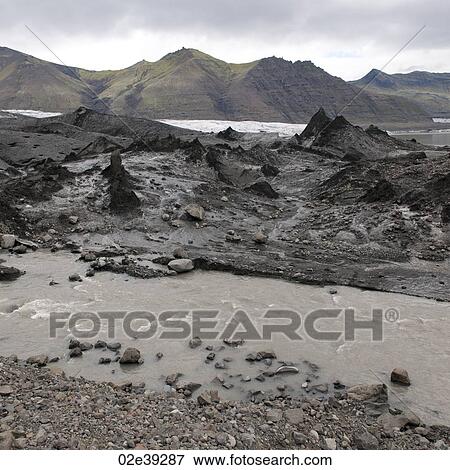 Mountain, glacier icefield and muddy runoff stream View Large Photo Image Stock Photo - Mountain, glacier icefield and muddy runoff stream. Fotosearch