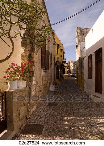 Narrow street in Rhodes Greece View Large Photo Image Picture - Narrow street in Rhodes Greece. Fotosearch