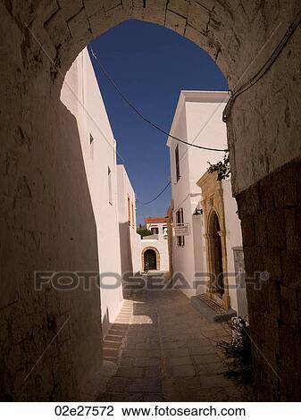 Narrow street in Rhodes Greece View Large Photo Image Stock Image - Narrow street in Rhodes Greece. Fotosearch