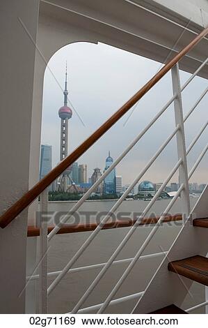 Oriental Pearl Tower viewed from a cruise ship, Huangpu River, Pudong, Shanghai, China View Large Photo Image Stock Photo - Oriental Pearl Tower viewed from a cruise ship, Huangpu River, Pudong, Shanghai, China. Fotosearch