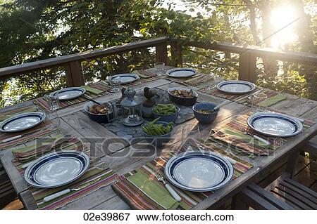 Outdoor dining table at Lake of the Woods, Ontario View Large Photo Image Stock Photo - Outdoor dining table at Lake of the Woods, Ontario. Fotosearch