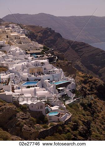 Overview of buildings in Santorini Greece View Large Photo Image Stock Photograph - Overview of buildings in Santorini Greece. Fotosearch