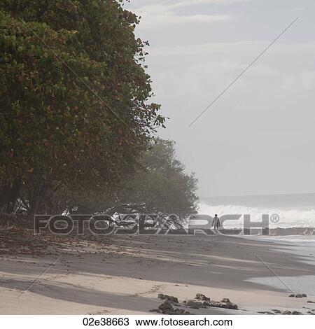 Stock Image - Person walking on the beach in Costa Rica. Fotosearch
