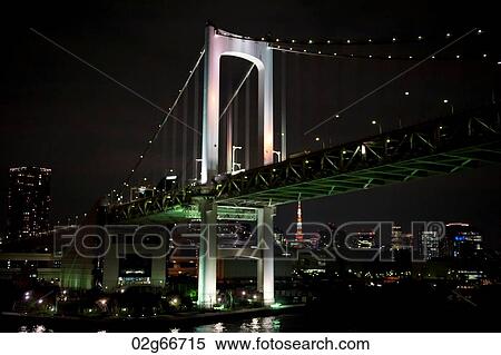 Stock Photography - Rainbow Bridge across the Tokyo Bay, Minato Ward, Tokyo, Japan. Fotosearch