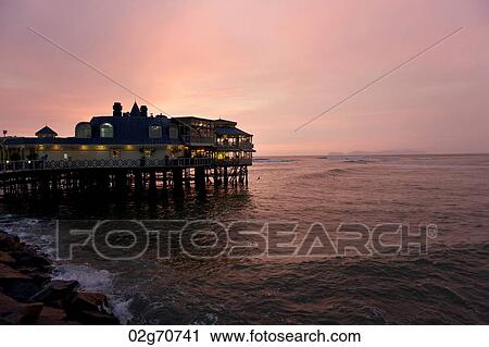 Stock Image - Restaurant at an ocean, La Rosa Nautica, Miraflores District, Lima Province, Peru. Fotosearch
