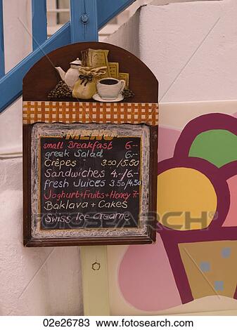 Restaurant menu in Mykonos Greece View Large Photo Image Stock Image - Restaurant menu in Mykonos Greece. Fotosearch