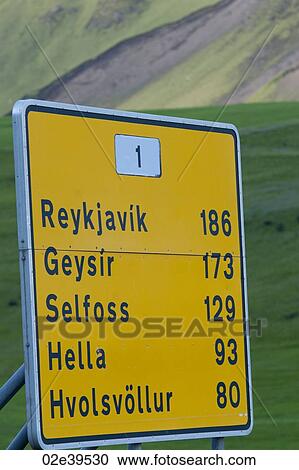 Road sign on a highway in Iceland View Large Photo Image Stock Image - Road sign on a highway in Iceland. Fotosearch
