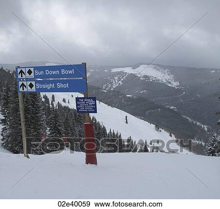 Sign on the ski slopes in Vail, Colorado View Large Photo Image Stock Photo - Sign on the ski slopes in Vail, Colorado. Fotosearch