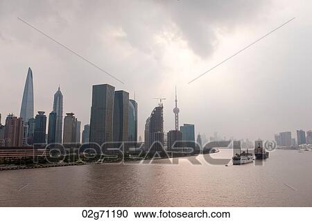 Skyscrapers at the waterfront, Huangpu River, Pudong, Shanghai, China View Large Photo Image Stock Image - Skyscrapers at the waterfront, Huangpu River, Pudong, Shanghai, China. Fotosearch