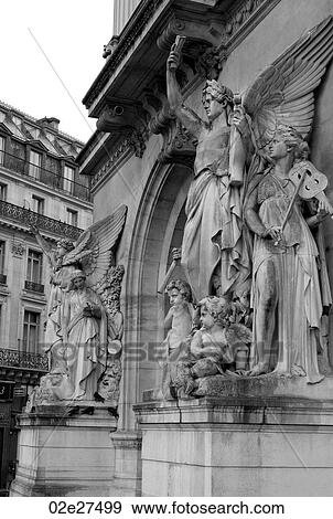 Stock Photo - Statues adorning the Palace Garnier in Paris France. Fotosearch