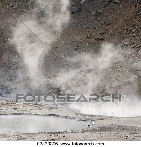 Steam rising from geothermal pools View Large Photo Image Stock Photograph - Steam rising from geothermal pools. Fotosearch