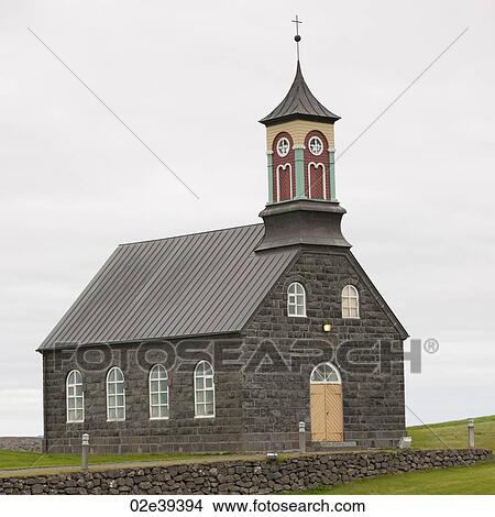 Stone block Christian church with stone fence View Large Photo Image Picture - Stone block Christian church with stone fence. Fotosearch