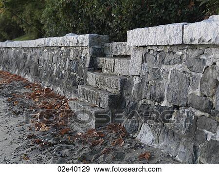 Stock Photo - Stone staircase from the sea wall to the beach in Vancouver, British Columbia, Canada. Fotosearch
