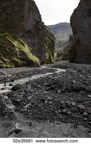 Stock Image - Stream at the bottom of a revine in Iceland. Fotosearch