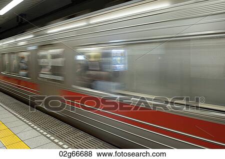 Subway train in motion, Tokyo, Japan View Large Photo Image Stock Photo - Subway train in motion, Tokyo, Japan. Fotosearch