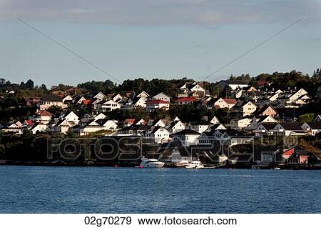 Town at the waterfront, Norway View Large Photo Image Stock Photo - Town at the waterfront, Norway. Fotosearch