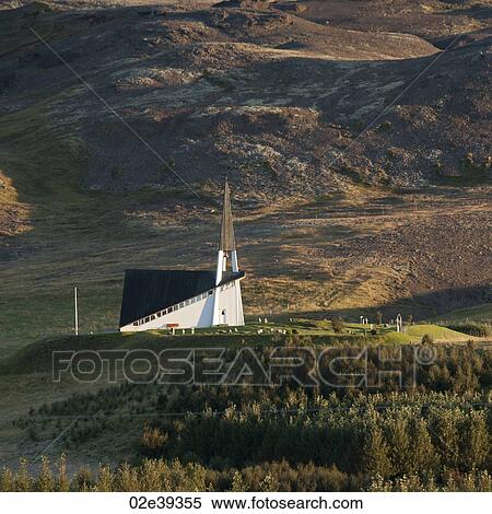 Triangular church on barren rocky hillside View Large Photo Image Stock Photography - Triangular church on barren rocky hillside. Fotosearch
