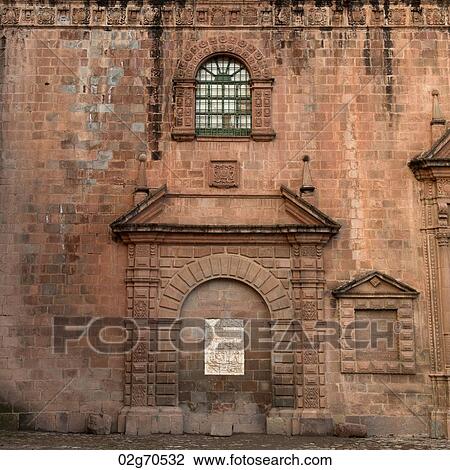 Stock Image - Wall of a cathedral, La Catedral, Plaza de Armas, Cuzco, Peru. Fotosearch
