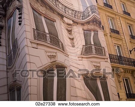 Stock Photo - Warped view of building in Paris France. Fotosearch