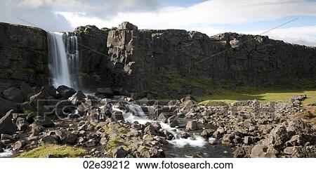 Waterfall cascading from cliff to rock bed View Large Photo Image Stock Image - Waterfall cascading from cliff to rock bed. Fotosearch