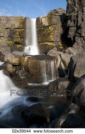Picture - Waterfall in Pingvellir National Park in Iceland. Fotosearch