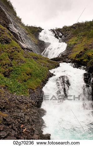Stock Photograph - Waterfall, Kjosfossen, Aurland, Fjordane County, Norway. Fotosearch