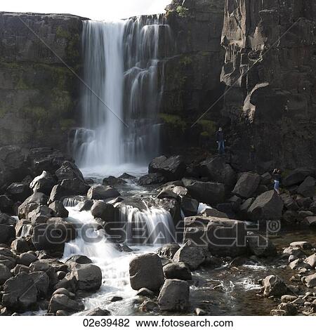 Waterfall over cliff onto boulders View Large Photo Image Stock Image - Waterfall over cliff onto boulders. Fotosearch