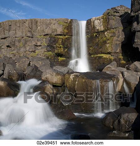 Stock Image - Waterfall over cliff. Fotosearch