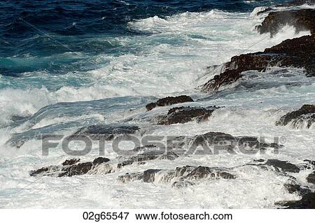 Stock Photo - Waves breaking on the coast, Punta Suarez, Espanola Island, Galapagos Islands, Ecuador. Fotosearch