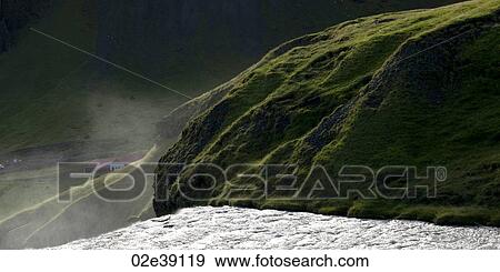 White water at edge of waterfall, grassy gorge View Large Photo Image Stock Photo - White water at edge of waterfall, grassy gorge. Fotosearch