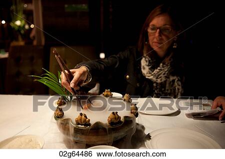 Woman eating food in a restaurant, Back Lakes, Beijing, China View Large Photo Image Stock Photograph - Woman eating food in a restaurant, Back Lakes, Beijing, China. Fotosearch