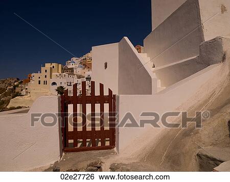 Wooden gate Santorini Greece View Large Photo Image Stock Photograph - Wooden gate Santorini Greece. Fotosearch