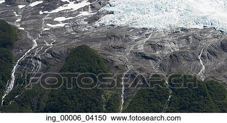 Stock Image - Aerial view of a glacier, Lake Argentino, Los Glaciares National Park, Santa Cruz Province, Patagonia, Argentina. Fotosearch