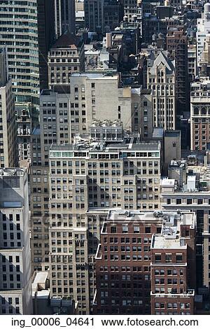 Stock Image - Aerial view of buildings in Midtown Manhattan, New York City, New York State, USA. Fotosearch