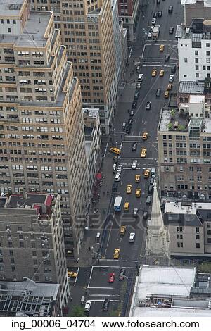 Aerial view of traffic in a street, Manhattan, New York City, New York State, USA View Large Photo Image Picture - Aerial view of traffic in a street, Manhattan, New York City, New York State, USA. Fotosearch