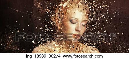 Art photo of golden lady splintering to thousands elements View Large Photo Image Picture - Art photo of golden lady splintering to thousands elements. Fotosearch