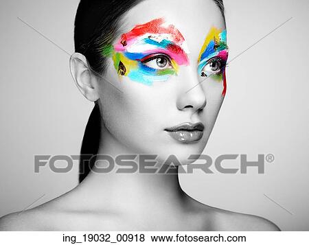 Stock Photo - Beautiful woman face. Perfect makeup. Beauty fashion. Eyelashes. Cosmetic Eyeshadow. Fotosearch